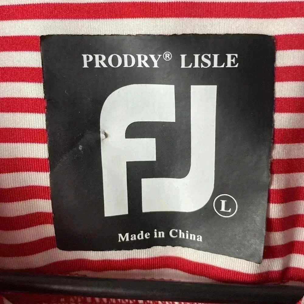 FOOTJOY MENS SIZE LARGE RED AND WHITE STRIPE POLO SHIRT POLYESTER SPANDEX - Picture 5 of 13